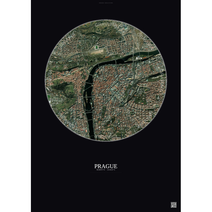 Prague Satellite View Poster 2.5km Color | Gravura – Dark background