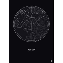 Affiche Ankara – Poster carte de ville 2.5km | Gravura – Fond foncé
