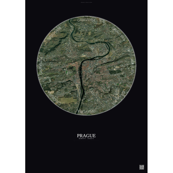 Affiche Prague – Poster vue satellite 6km Couleur | Gravura – Fond foncé