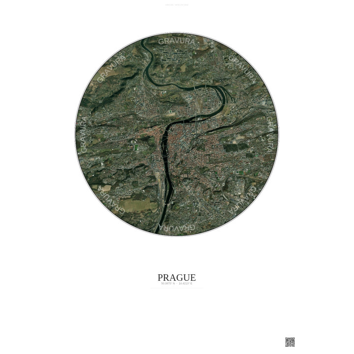 Affiche Prague – Poster vue satellite 6km Couleur | Gravura – Fond clair