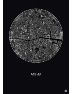 Affiche Dublin – Poster vue satellite 2.5km N&B | Gravura – Fond foncé 2