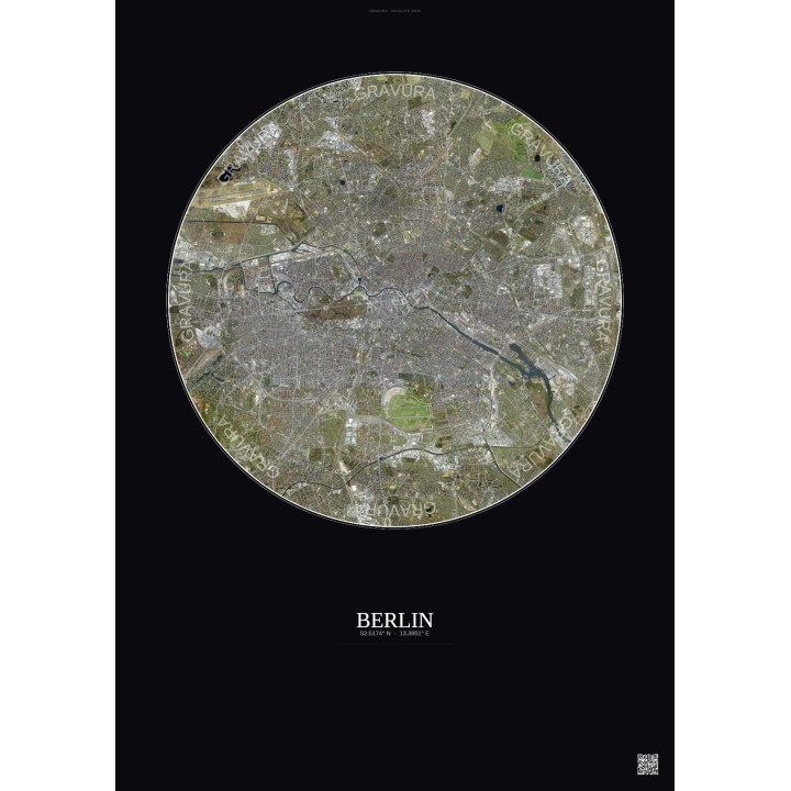 Affiche Berlin – Poster vue satellite 10km Couleur | Gravura – Fond foncé