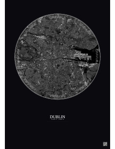 Affiche Dublin – Poster vue satellite 6km N&B | Gravura – Fond foncé 2