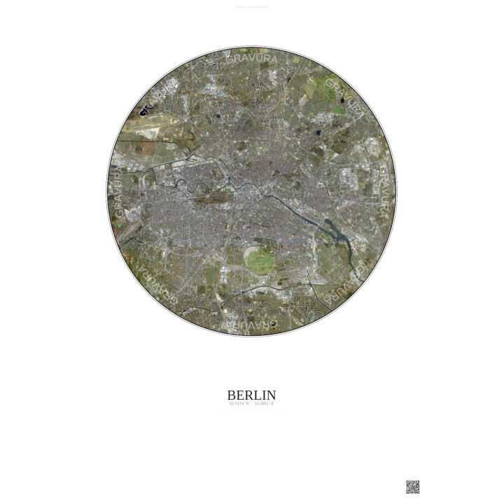 Affiche Berlin – Poster vue satellite 10km Couleur | Gravura – Fond clair