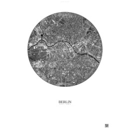 Affiche Berlin – Poster vue satellite 2.5km N&B | Gravura – Fond clair