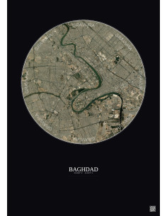 Affiche Baghdad – Poster vue satellite 10km Couleur | Gravura – Fond foncé