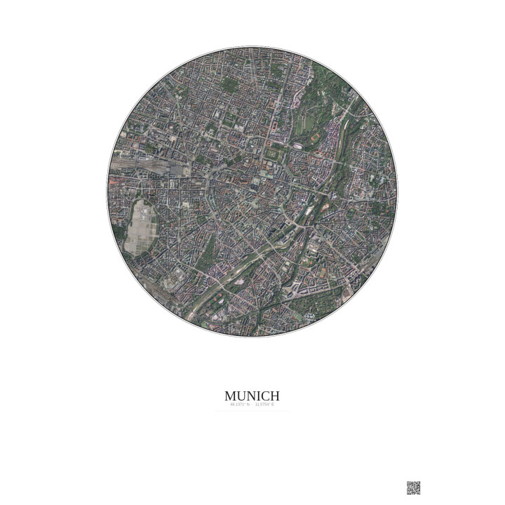 Munich Satellite View Poster 2.5km Color | Gravura – Light background