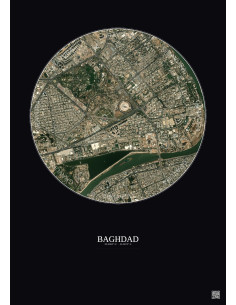 Affiche Baghdad – Poster vue satellite 2.5km Couleur | Gravura – Fond foncé 2