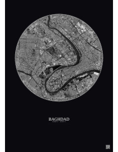 Affiche Baghdad – Poster vue satellite 6km N&B | Gravura – Fond foncé 2