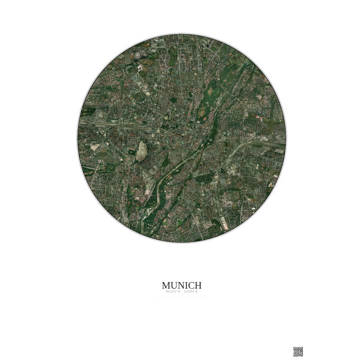 Munich Satellite View Poster 5km Color | Gravura – Light background