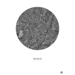 Munich Satellite View Poster 2.5km B&W | Gravura – Light background