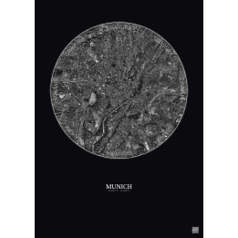 Affiche Munich – Poster vue satellite 5km N&B | Gravura – Fond foncé