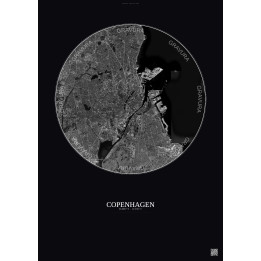 Affiche Copenhagen – Poster vue satellite 10km N&B | Gravura – Fond foncé