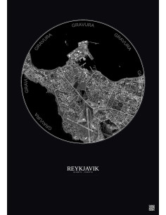 Reykjavik Satellite View Poster 2.5km B&W | Gravura – Dark background 2