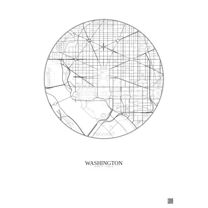 Affiche Washington – Poster carte de ville 2.5km | Gravura – Fond clair