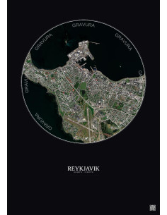 Reykjavik Satellite View Poster 2.5km Color | Gravura – Dark background 2