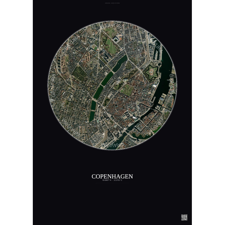 Copenhagen Satellite View Poster 2.5km Color | Gravura – Dark background