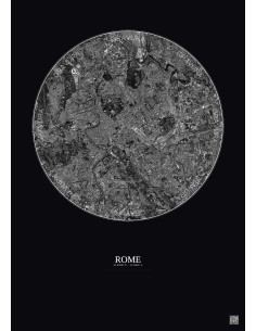 Rome Satellite View Poster 6km B&W | Gravura – Dark background 2
