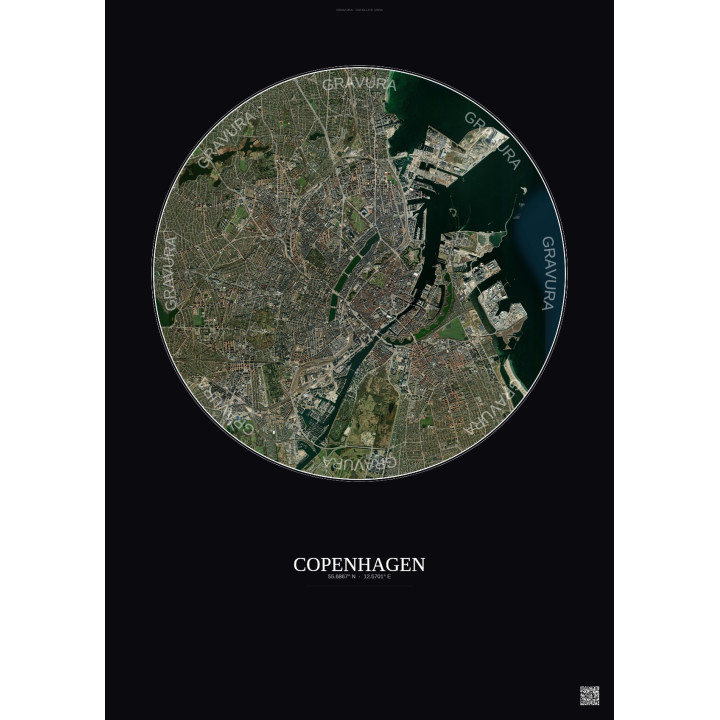 Copenhagen Satellite View Poster 6km Color | Gravura – Dark background