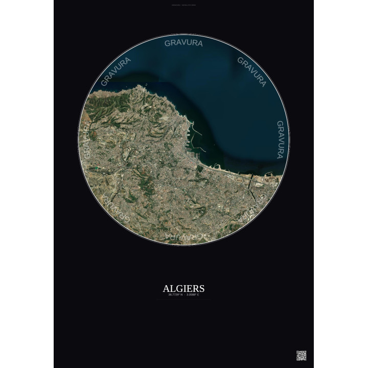 Affiche Algiers – Poster vue satellite 10km Couleur | Gravura – Fond foncé