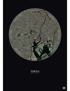 Tokyo Satellite View Poster 10km Color | Gravura – Dark background 2