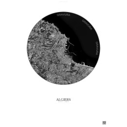 Affiche Algiers – Poster vue satellite 6km N&B | Gravura – Fond clair