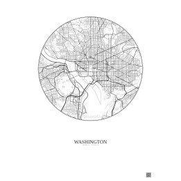 Affiche Washington – Poster carte de ville 6km | Gravura – Fond clair