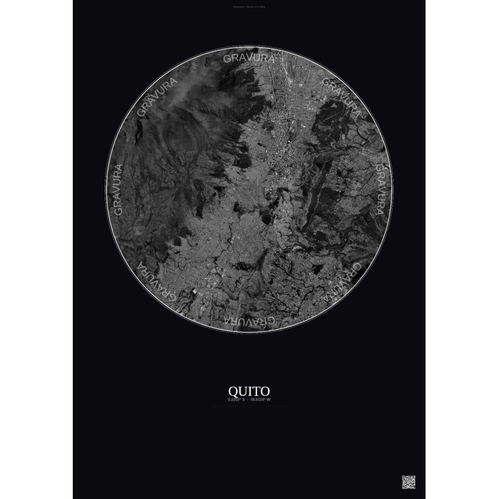 Affiche Quito – Poster vue satellite 10km N&B | Gravura – Fond foncé