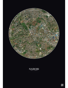 Affiche Nairobi – Poster vue satellite 2.5km Couleur | Gravura – Fond foncé 2