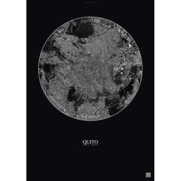 Quito Satellite View Poster 2.5km B&W | Gravura – Dark background