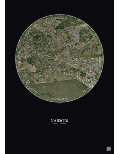 Affiche Nairobi – Poster vue satellite 6km Couleur | Gravura – Fond foncé 2