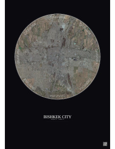 Affiche Bishkek City – Poster vue satellite 10km Couleur | Gravura – Fond foncé