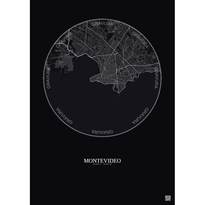 Affiche Montevideo – Poster carte de ville 10km | Gravura – Fond foncé