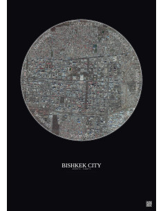 Affiche Bishkek City – Poster vue satellite 2.5km Couleur | Gravura – Fond foncé