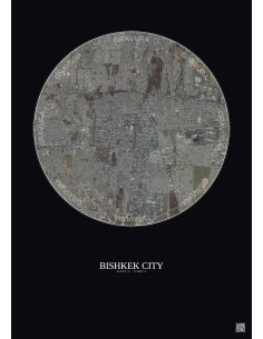 Affiche Bishkek City – Poster vue satellite 6km Couleur | Gravura – Fond foncé 2
