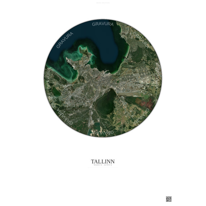 Affiche Tallinn – Poster vue satellite 10km Couleur | Gravura – Fond clair