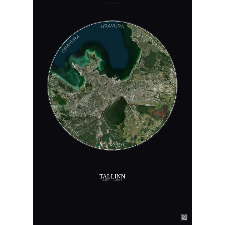 Affiche Tallinn – Poster vue satellite 10km Couleur | Gravura – Fond foncé