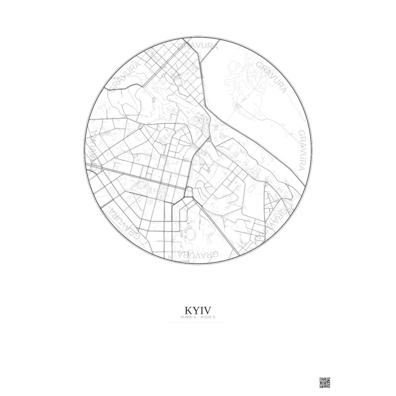 Affiche Kyiv – Poster carte de ville 2.5km | Gravura – Fond clair