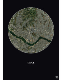 Affiche Seoul – Poster vue satellite 10km Couleur | Gravura – Fond foncé 2