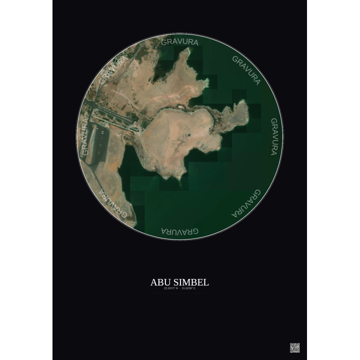 Affiche Abu Simbel – Poster vue satellite 0.5km Couleur | Gravura – Fond foncé