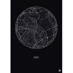 Affiche Kyiv – Poster carte de ville 6km | Gravura – Fond foncé