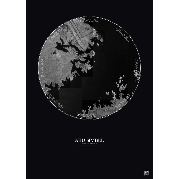 Abu Simbel Satellite View Poster 5km B&W | Gravura – Dark background