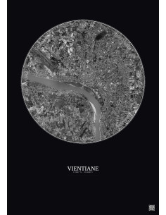 Vientiane Satellite View Poster 6km B&W | Gravura – Dark background