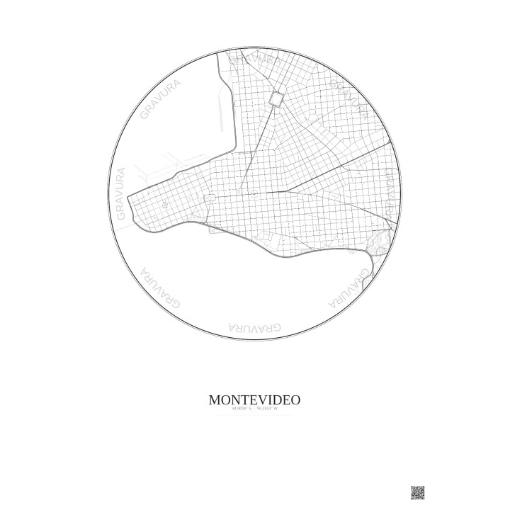 Affiche Montevideo – Poster carte de ville 2.5km | Gravura – Fond clair