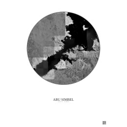Abu Simbel Satellite View Poster 30km B&W | Gravura – Light background