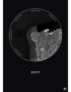 Beirut Satellite View Poster 6km B&W | Gravura – Dark background 2