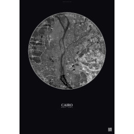 Affiche Cairo – Poster vue satellite 10km N&B | Gravura – Fond foncé