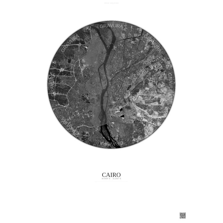 Cairo Satellite View Poster 10km B&W | Gravura – Light background