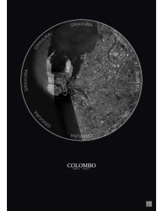 Colombo Satellite View Poster 6km B&W | Gravura – Dark background