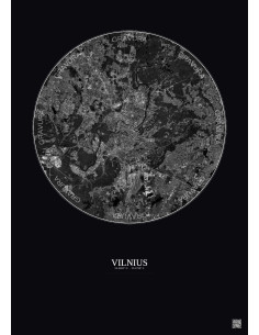 Vilnius Satellite View Poster 10km B&W | Gravura – Dark background 2